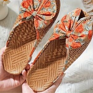 Orange and Brown Slippers with Floral Bow